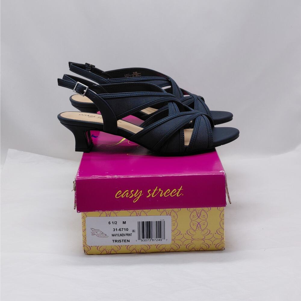 Easy Street Womens Dress Sandals 6.5 Blue Strappy Office Summer Chic Slingback